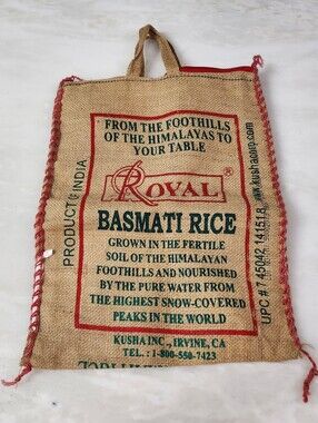 Basmati Rice Jute Tote Bag - Natural with Red Trim